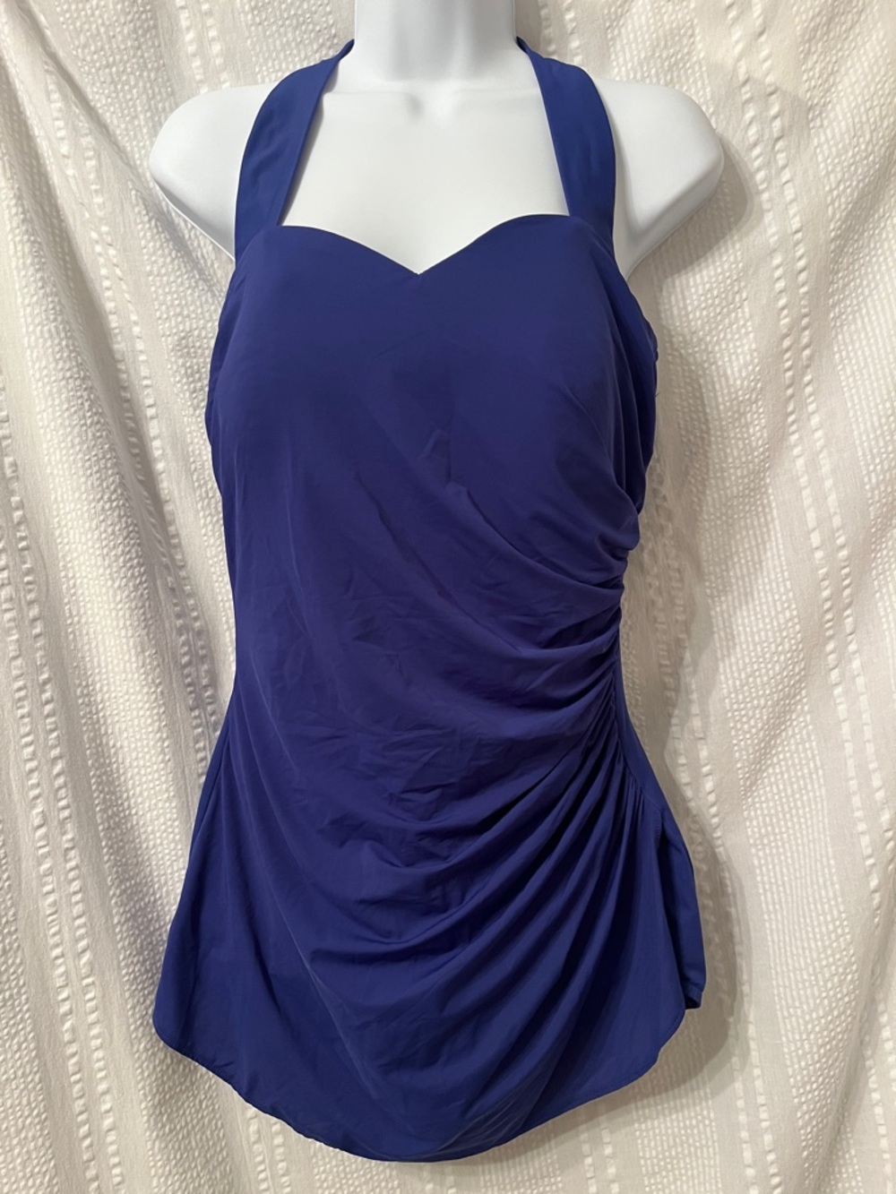 New Lands' End Cobalt Blue One-Piece Swimsuit with rushing 14L. 14 long